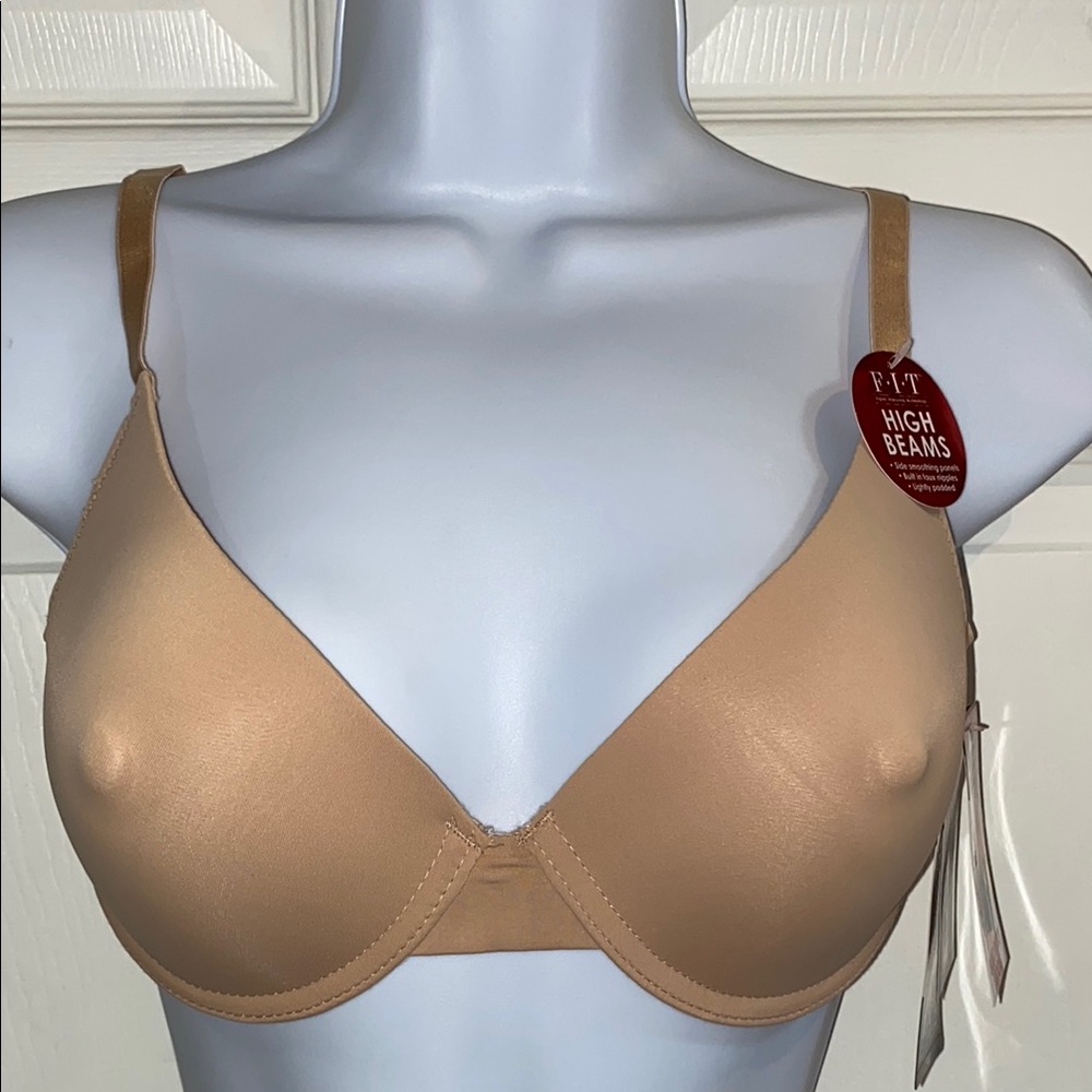 Fit High Beams Firm Control Padded Underwire Bra Faux Nipples Size 34C